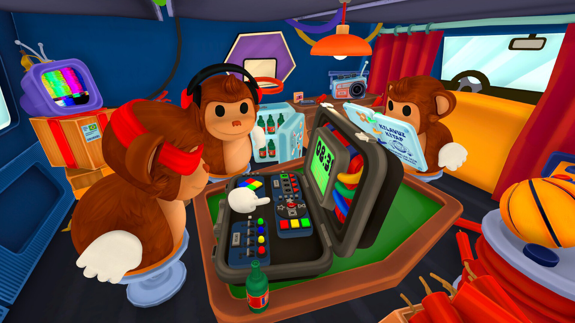 Three BOMBANANA monkeys coordinating around the bomb